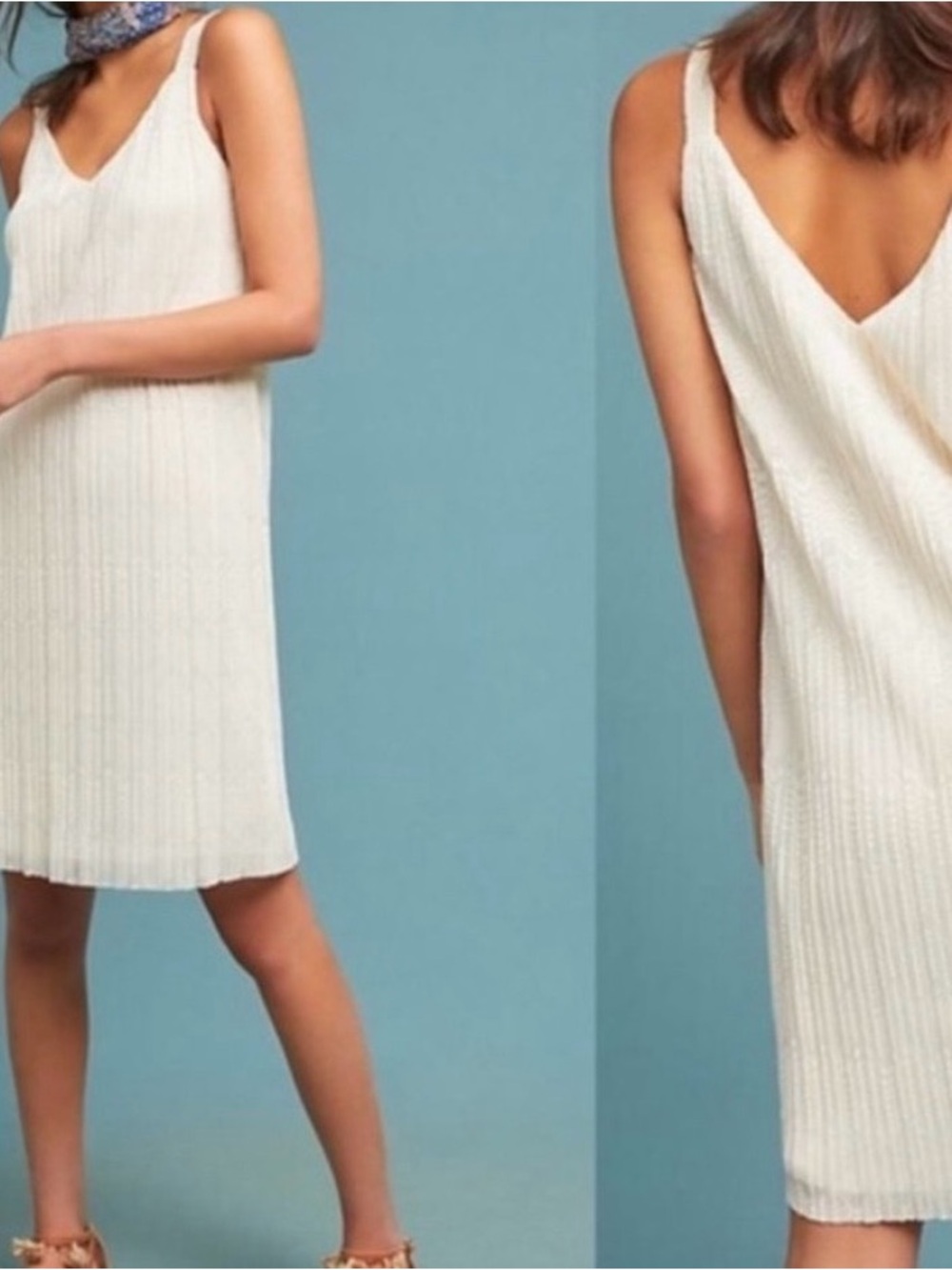 Anthropologie Meadow Rue Cream lace V-Neck Slip Dress